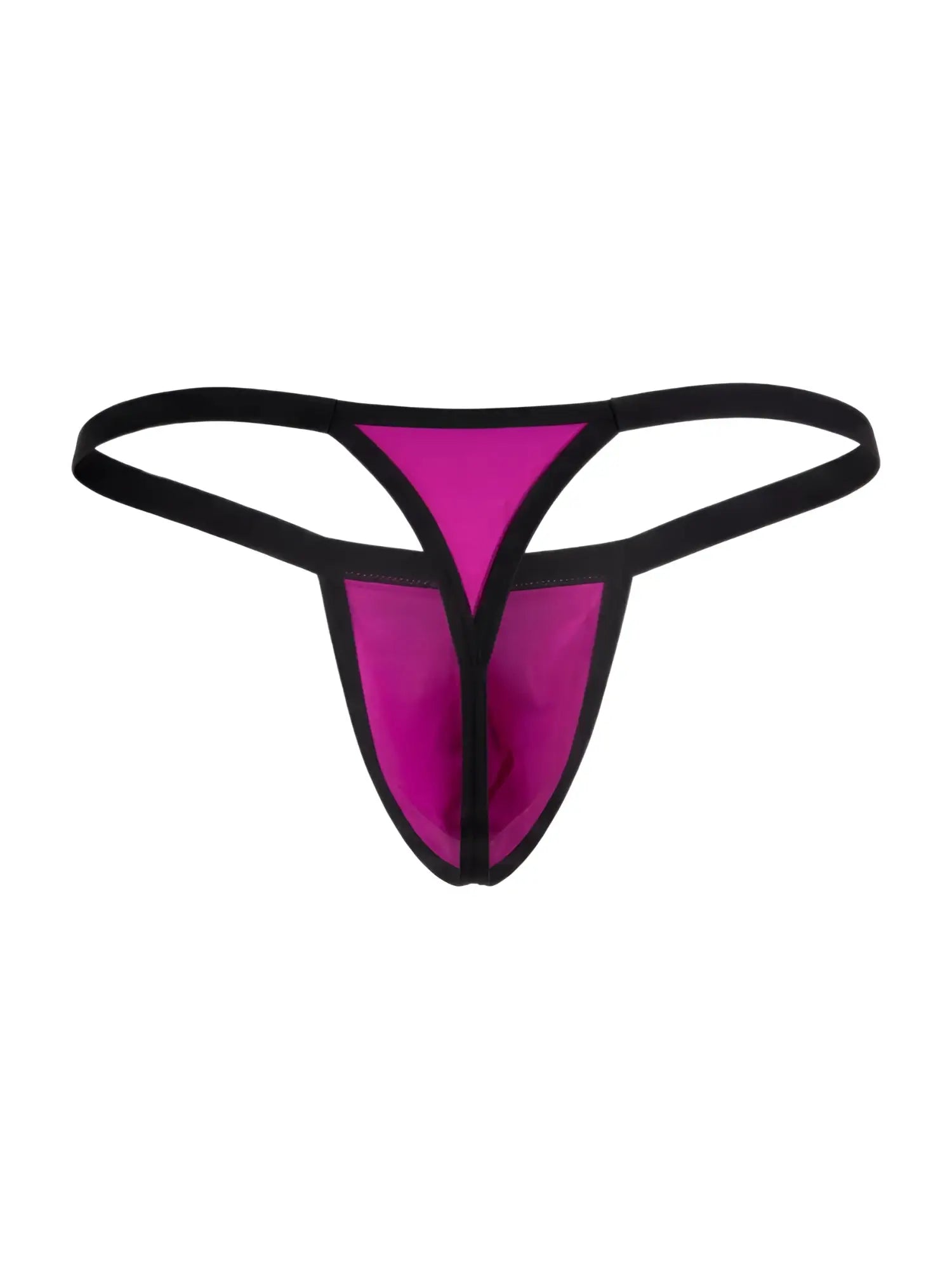 CandyMan magenta thong with black trim and thin side straps, isolated against a white background.