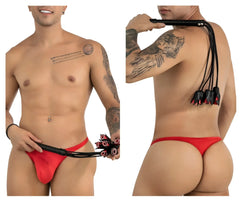 Red leather thong with black whip attachment candyMan 99967 rose whip color black showing front view