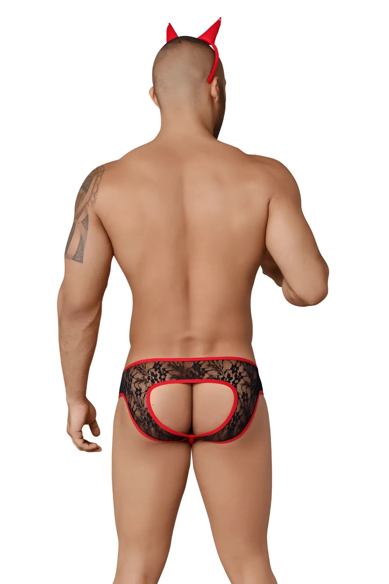 Red and black lace thong with cutout design from candyman devil outfit costume in size m