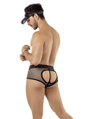 Black mesh briefs with bold open-back design and reinforced elastic waistband from candyman police mesh outfit costume size m
