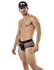 Black mesh briefs with lace trim and elastic waistband from candyman police mesh outfit costume black 99414 size m