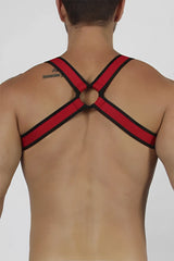 Cellblock 13 bandit harness red cbs161 size s with red and black stripes and central circular opening