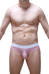 Pink cheeky brief skine tea rose men’s briefs with white elastic waistband comfortable soft fabric