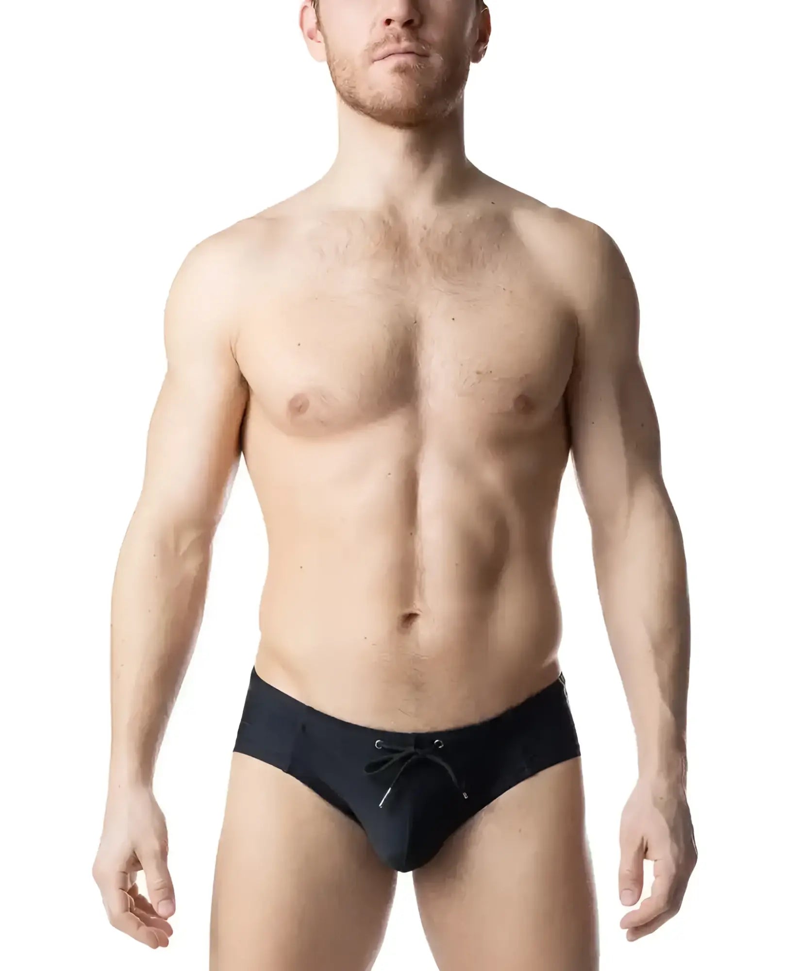 Black chromium bikini swim trunks with drawstring waistband designed for comfortable beachwear
