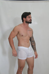 White circuit mesh shorts with a drawstring waistband made of breathable athletic mesh fabric in four colors available