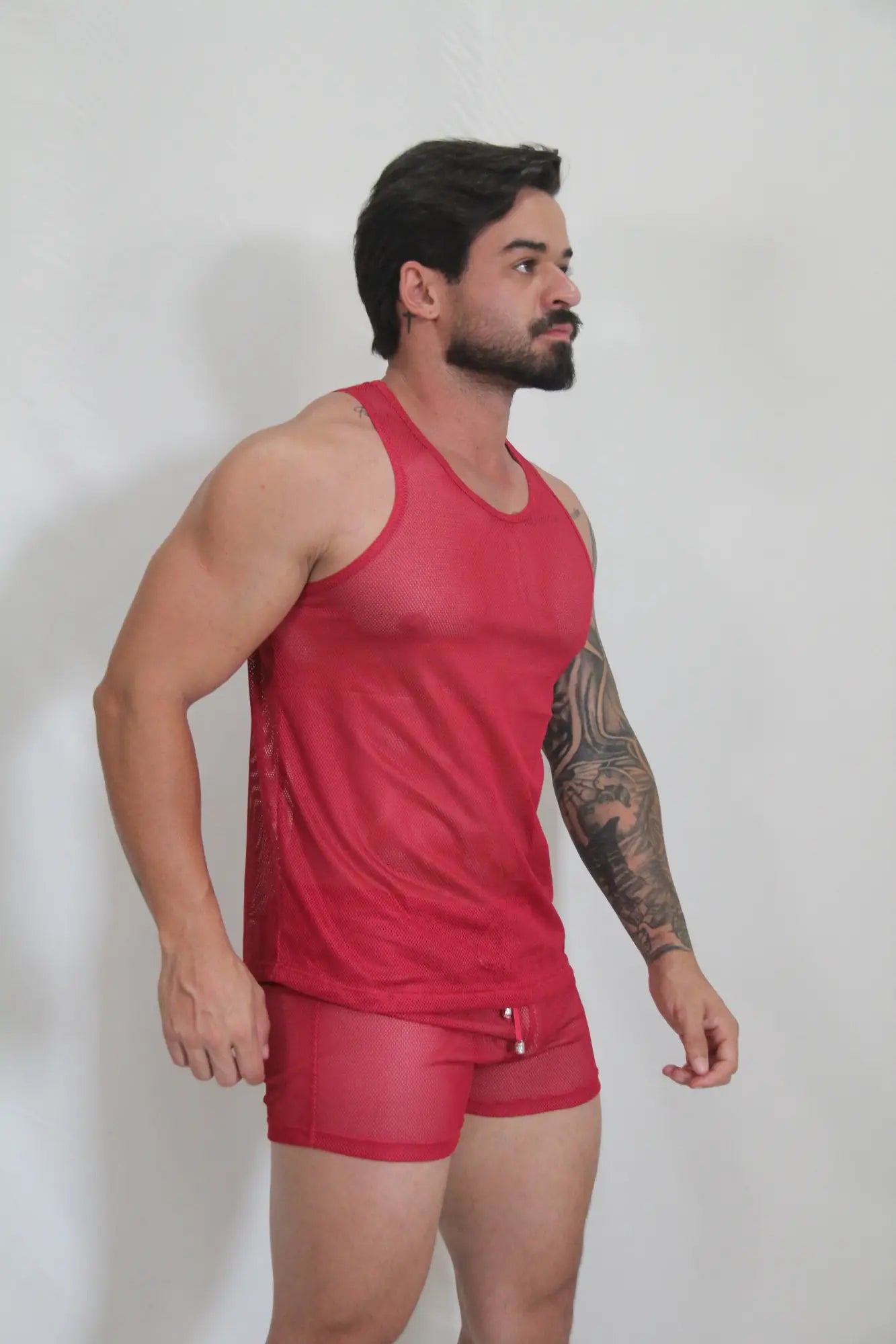 Red mesh tank top and matching shorts set from circuit mesh tanks collection available in four colors