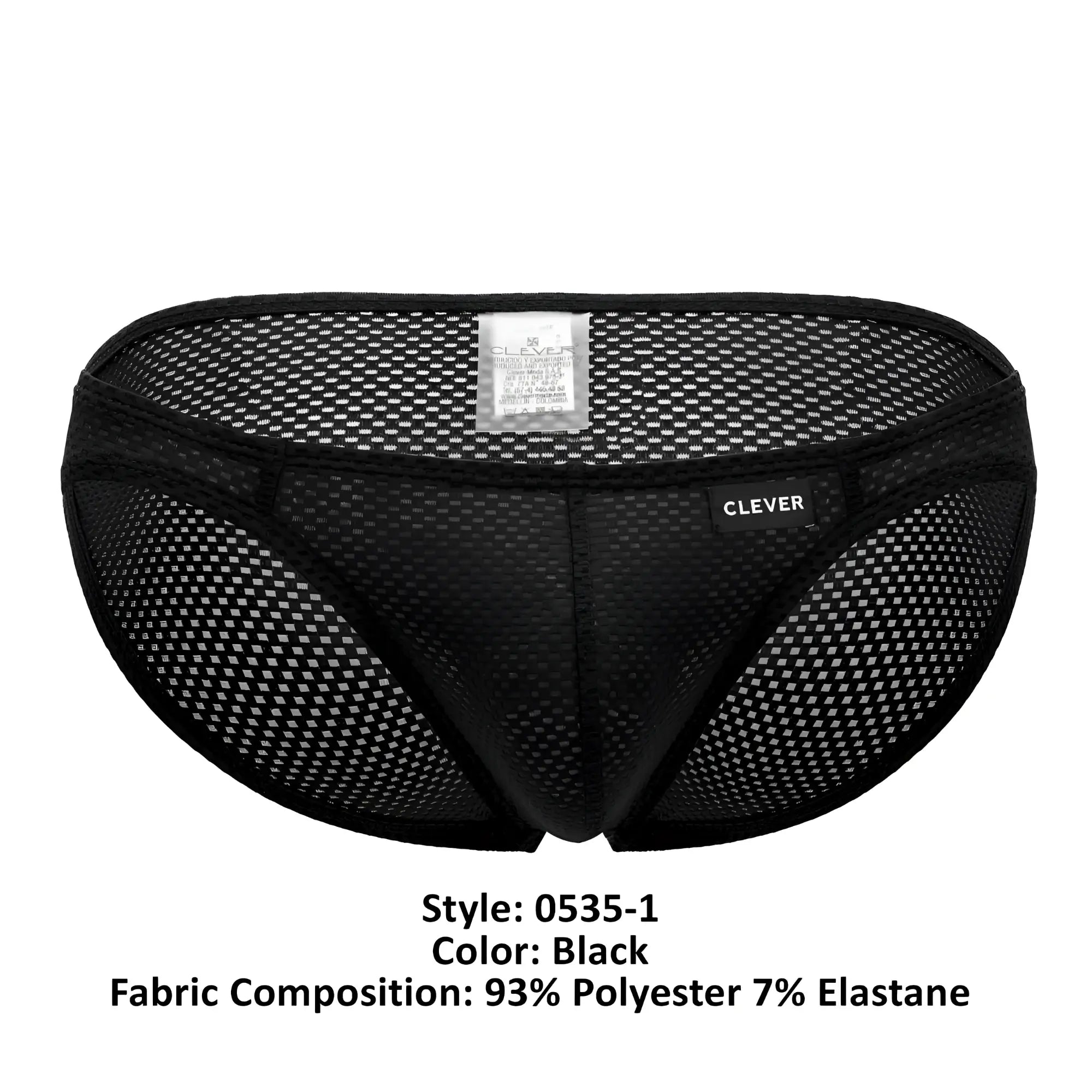Black mesh clever 0535-1 kroma bikini briefs with sleek form-fitting design and embroidered brand name on the side