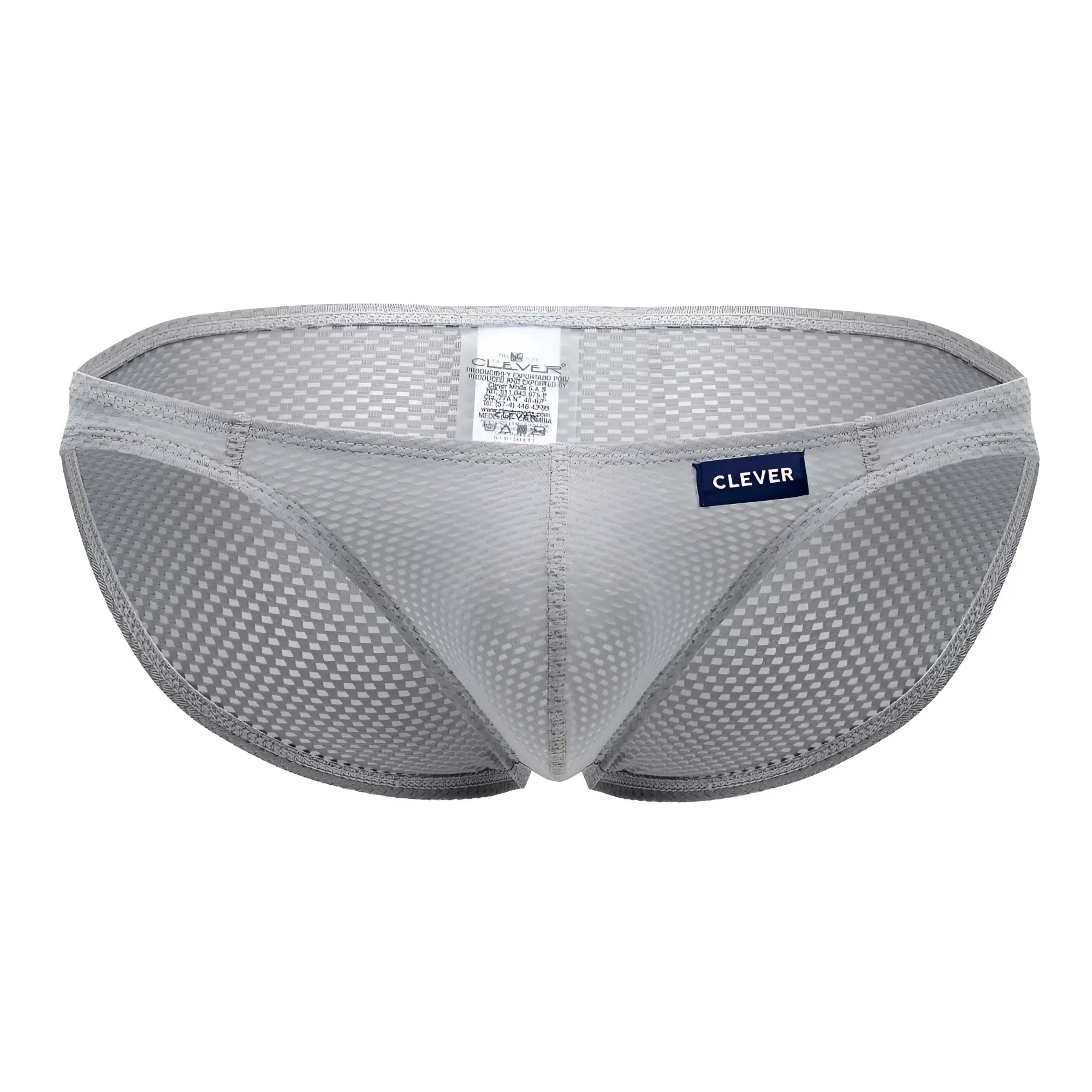 Gray clever 0535-1 kroma bikini briefs with subtle checkered mesh pattern and navy blue brand label