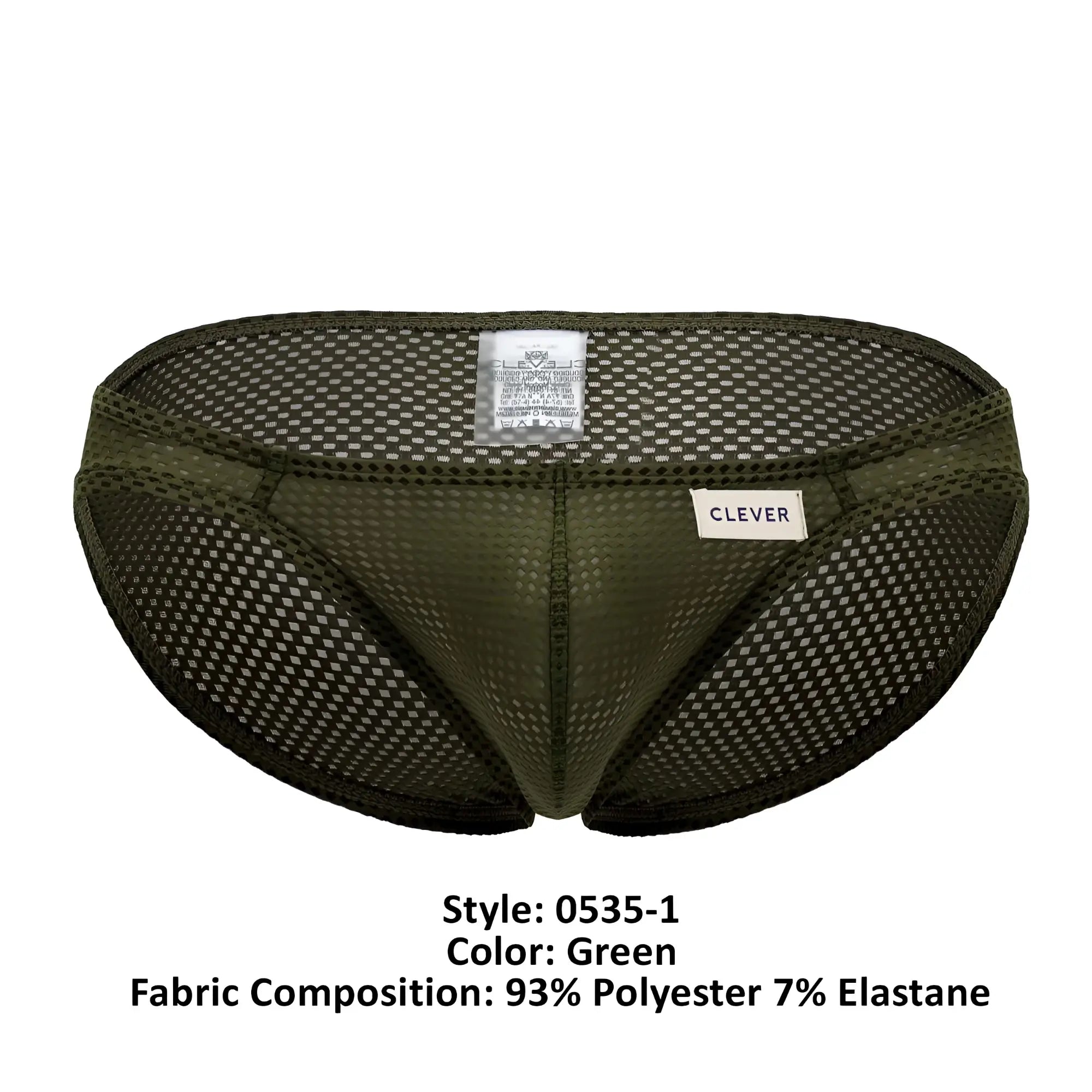 Olive green mesh briefs clever 0535-1 kroma bikini made of 93% polyester 7% elastane with clever brand label