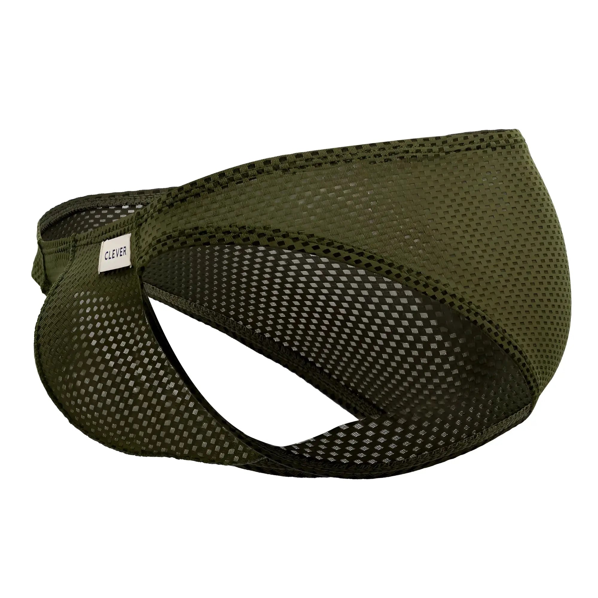 Olive green mesh men’s bikini underwear with branded tag clever 0535-1 kroma in front view