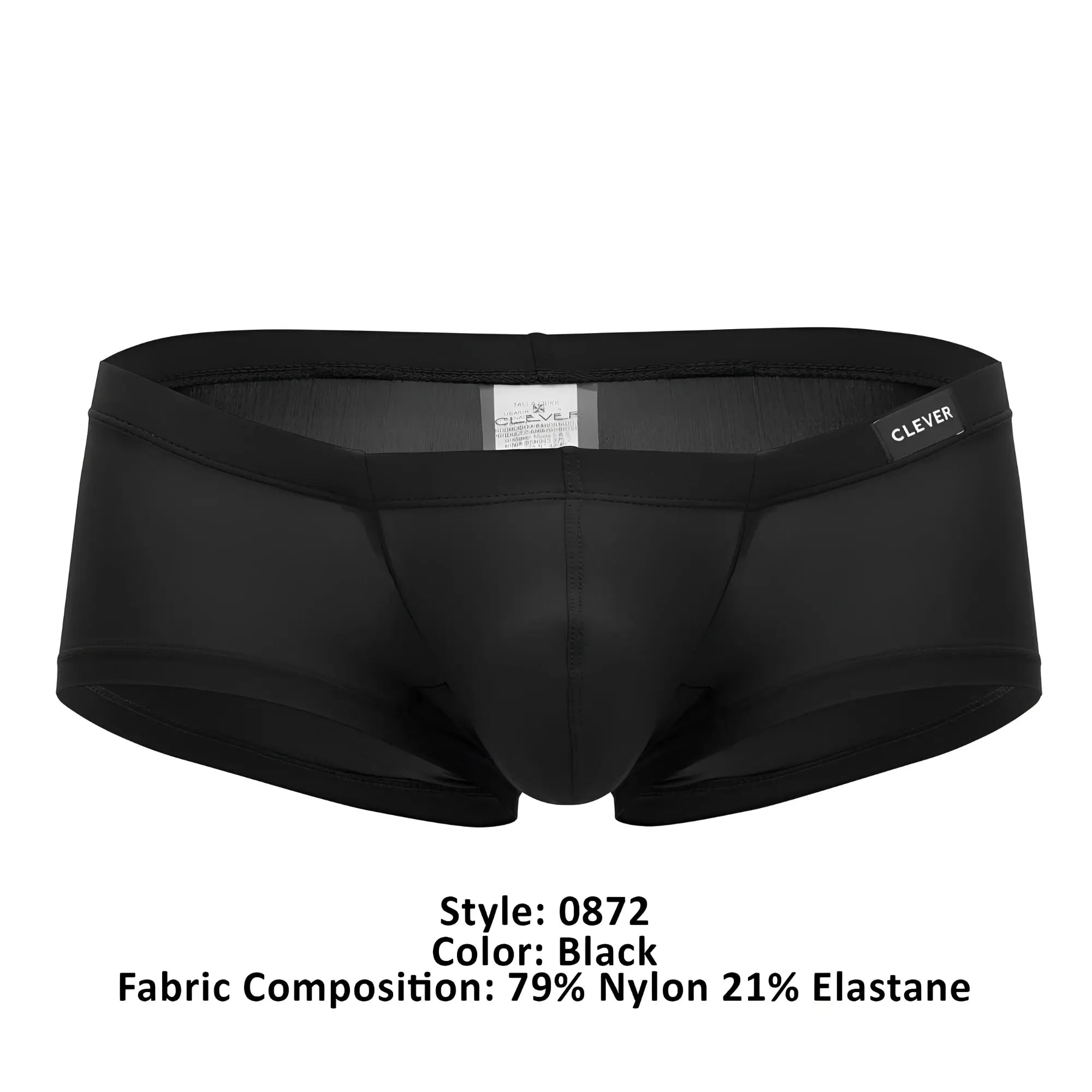 Black clever 0872 latin trunks men’s briefs made of 79% nylon and 21% elastane with a comfortable fit