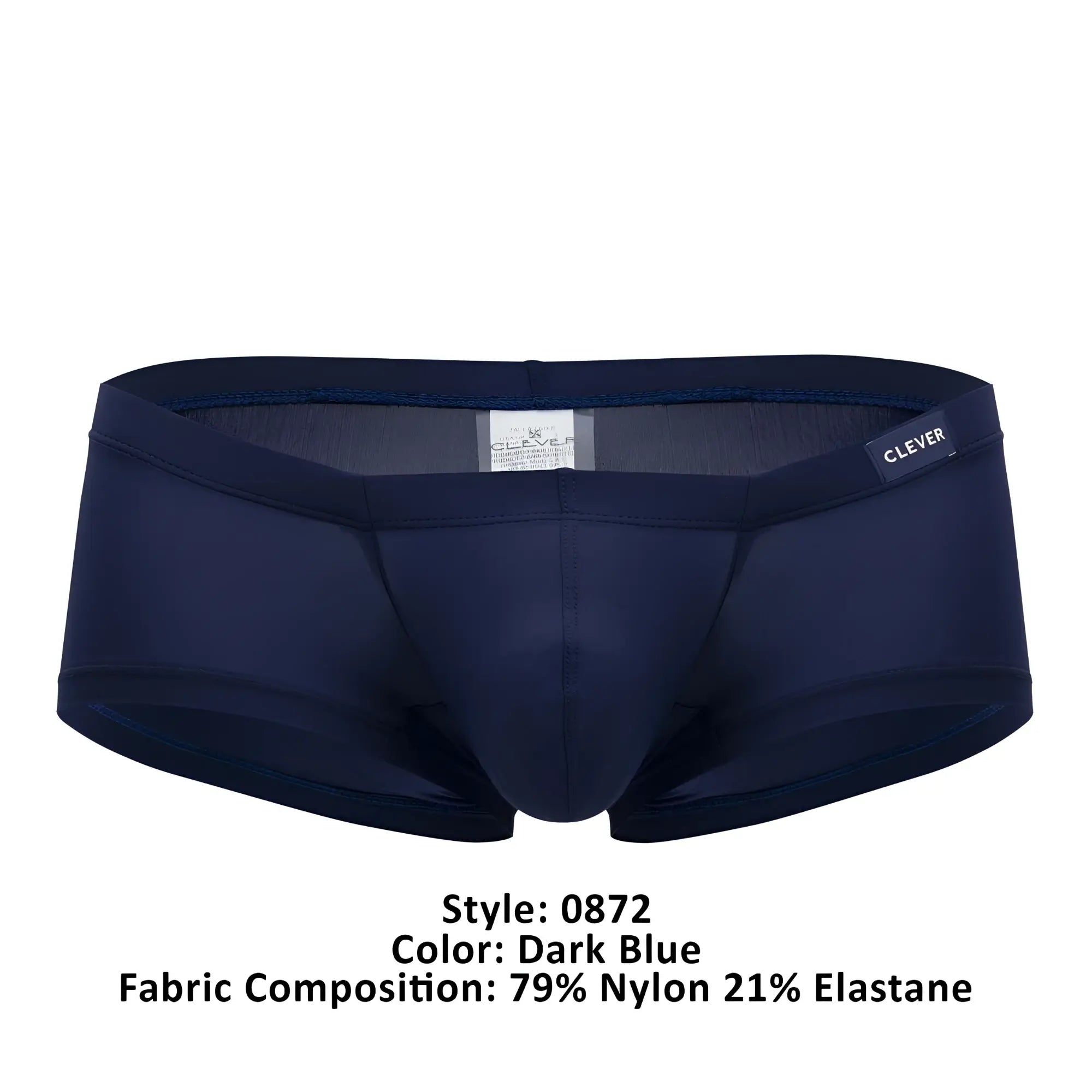 Dark blue clever 0872 latin trunks made of 79 nylon 21 elastane with sleek design and clever waistband label
