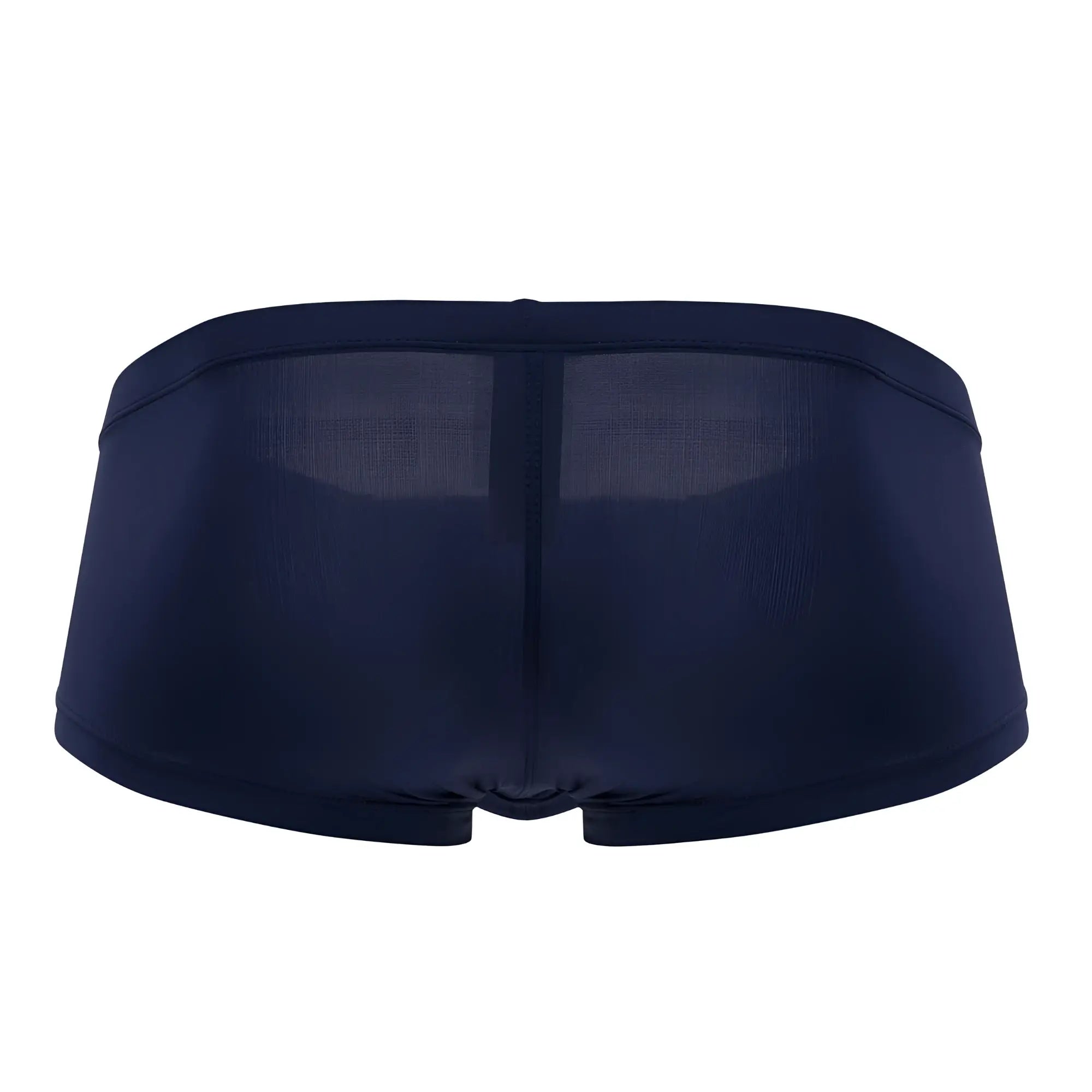 Navy blue clever 0872 Latin trunks sheer mesh briefs with smooth stretchy fabric and central seam shown from back side