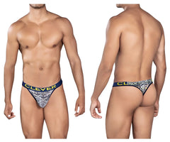 Blue and white patterned clever 0921 tribal thongs in white with yellow branded waistband for men