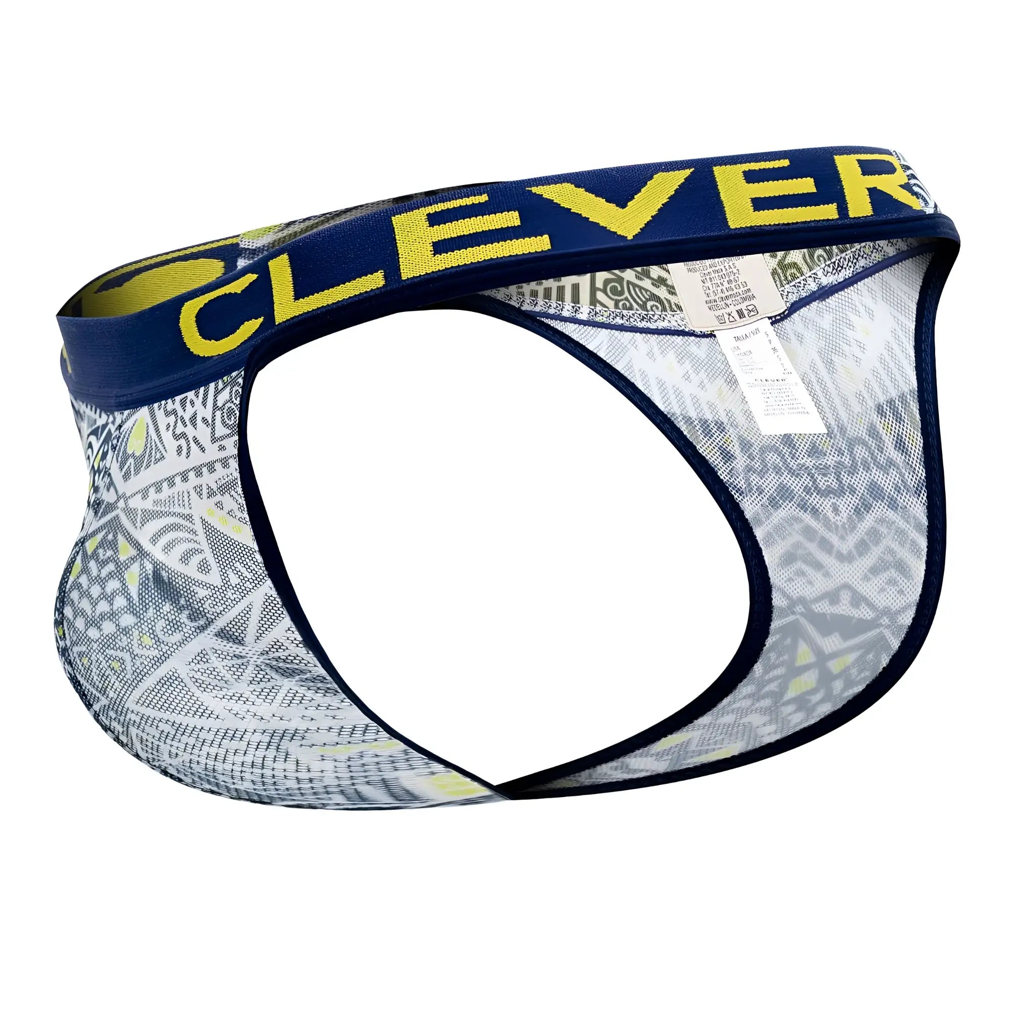 Men’s briefs with a blue and yellow geometric pattern from clever 0921 tribal thongs color white collection