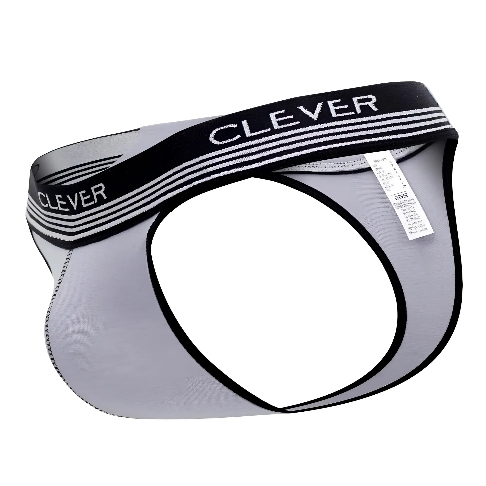 Gray and black Clever 0926 Comfy briefs with a striped waistband showing the back side for comfortable wear