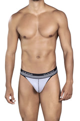 White and black clever 0926 comfy thongs with striped waistband in gray showing the front side of briefs