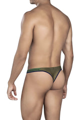 Olive green mesh thong with navy blue trim and braunerumwear branding on the waistband clever 0927 premium thong