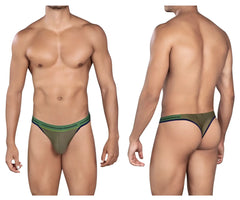 Olive green mesh thong with teal and black elastic waistband branded clover from clever 0927 premium thongs color green