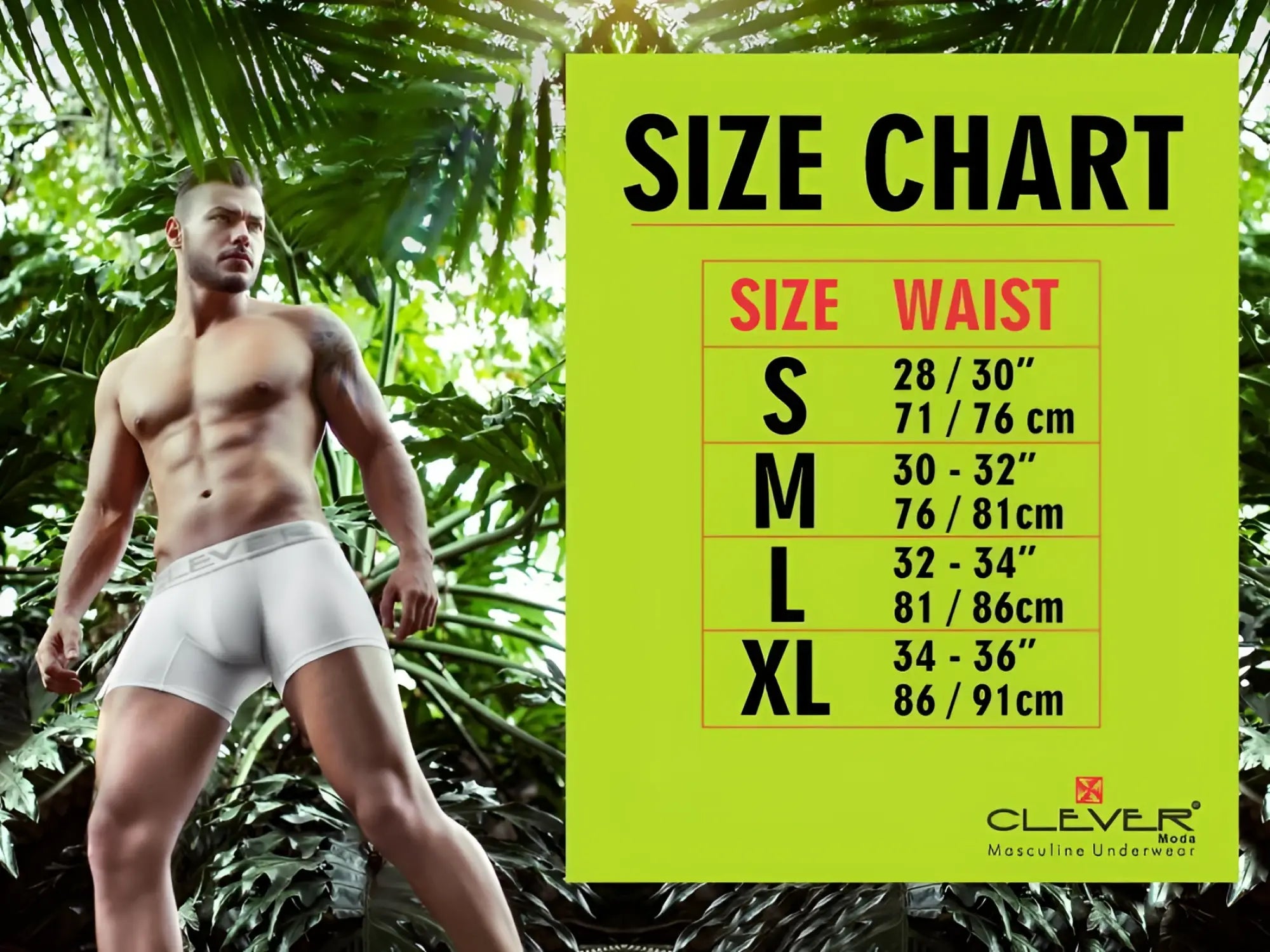 White boxer briefs with subtle elastic waistband featuring clever brand logo shown with clever 0927 premium thongs green