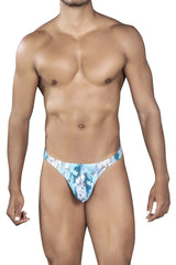 Clever 0932 art thong in gray with blue and white tropical leaf pattern made of soft fabric for men