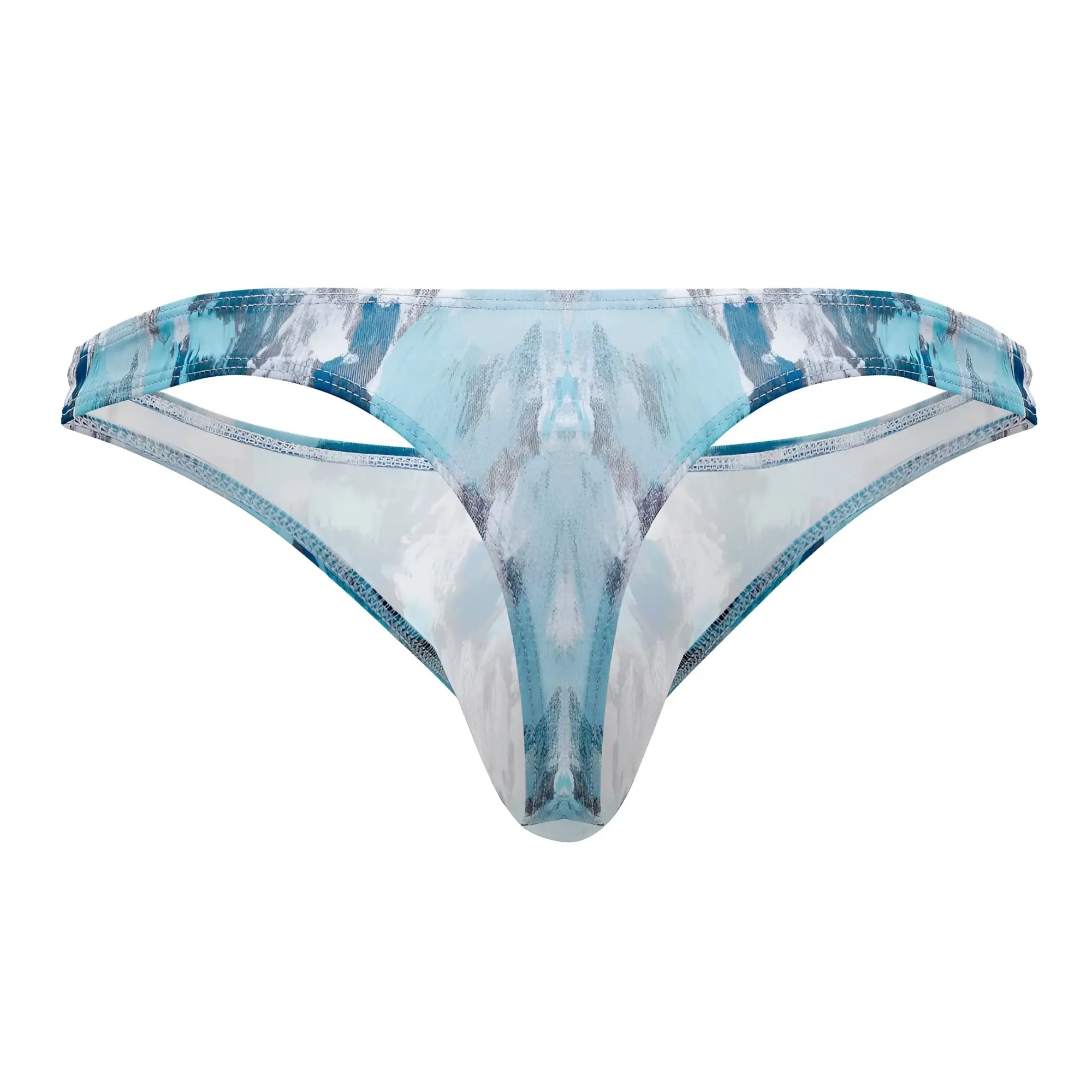Light blue and white abstract patterned thong with mirrored design from clever 0932 art thongs color gray collection
