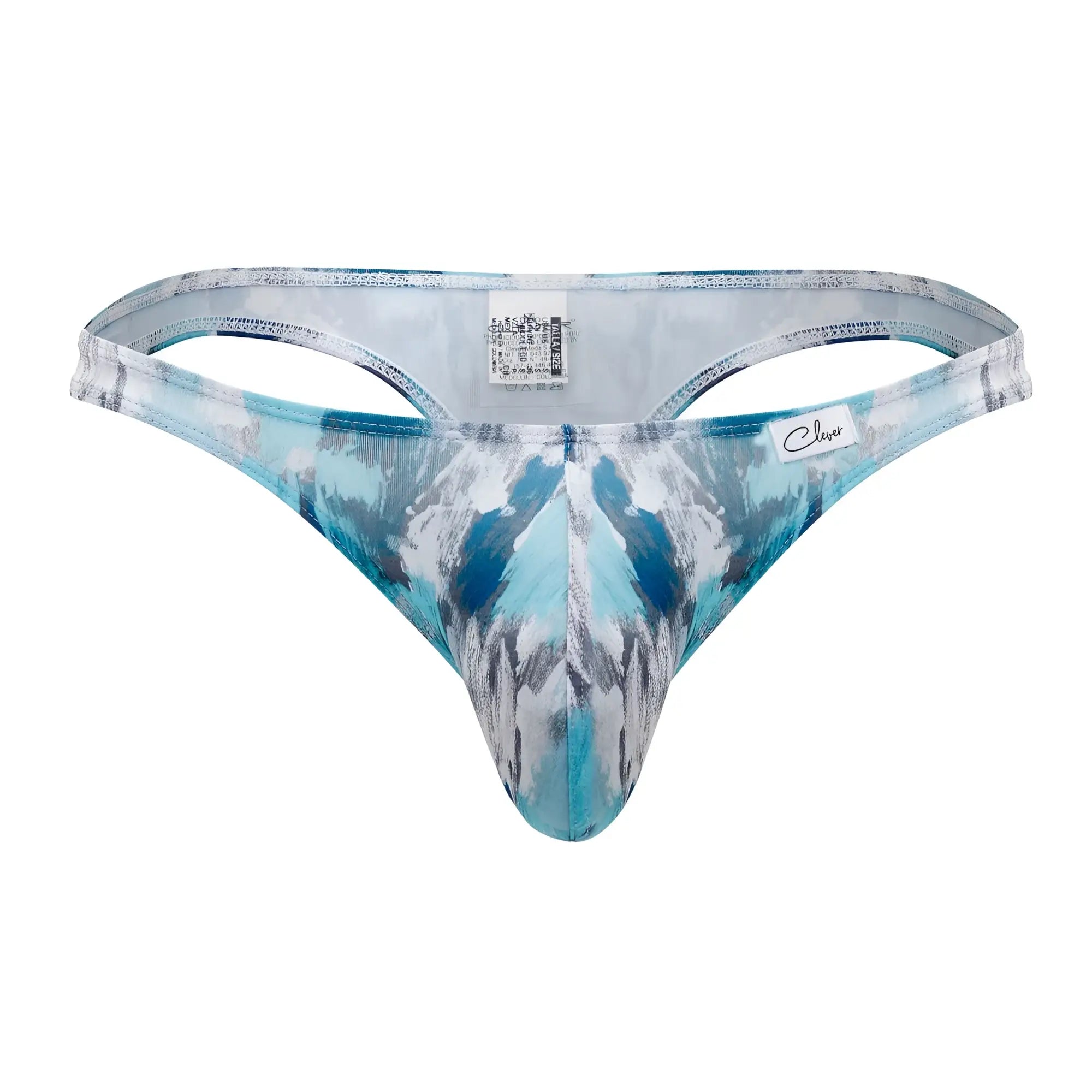 Men’s thong clever 0932 art thongs color gray in vibrant blue and white abstract mountain pattern with sleek fit and brand tag