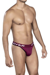 Maroon and black clever 0940 jasped athletic briefs with white clever branding on waistband in grape color