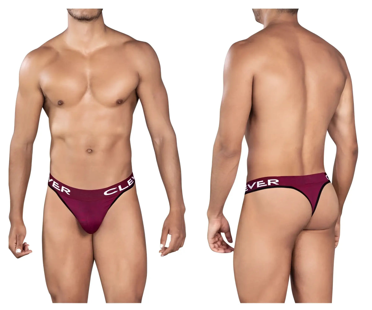 Maroon clever 0940 jasped thong briefs with white clever branding on the waistband in grape color