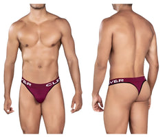 Maroon clever 0940 jasped thong briefs with white clever branding on the waistband in grape color