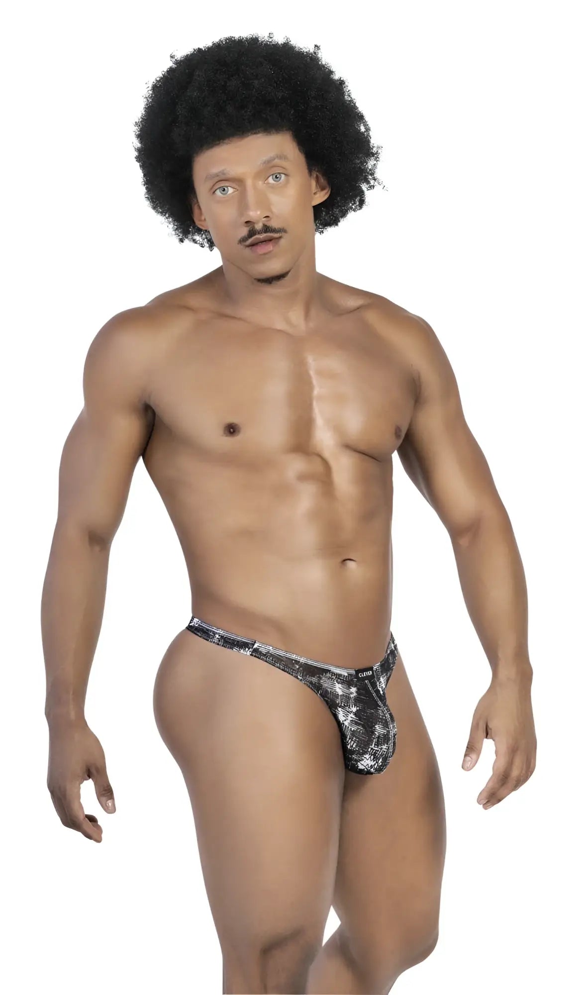 Men’s black and gray patterned thong with subtle sheen from clever 100008 3pk australian latin thongs collection