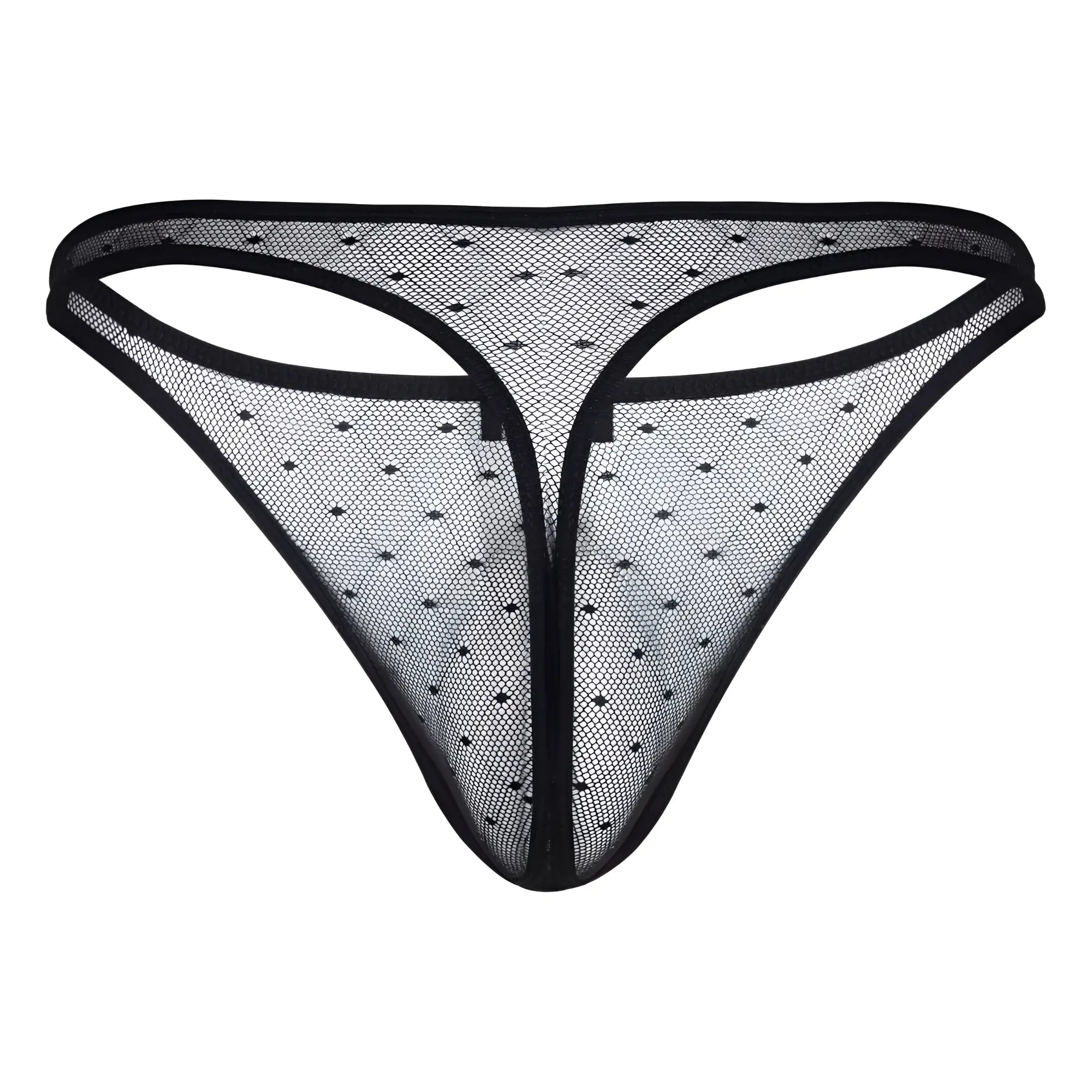 Black mesh thong with delicate diamond pattern and reinforced edges from clever 100008 3PK australian latin thongs set
