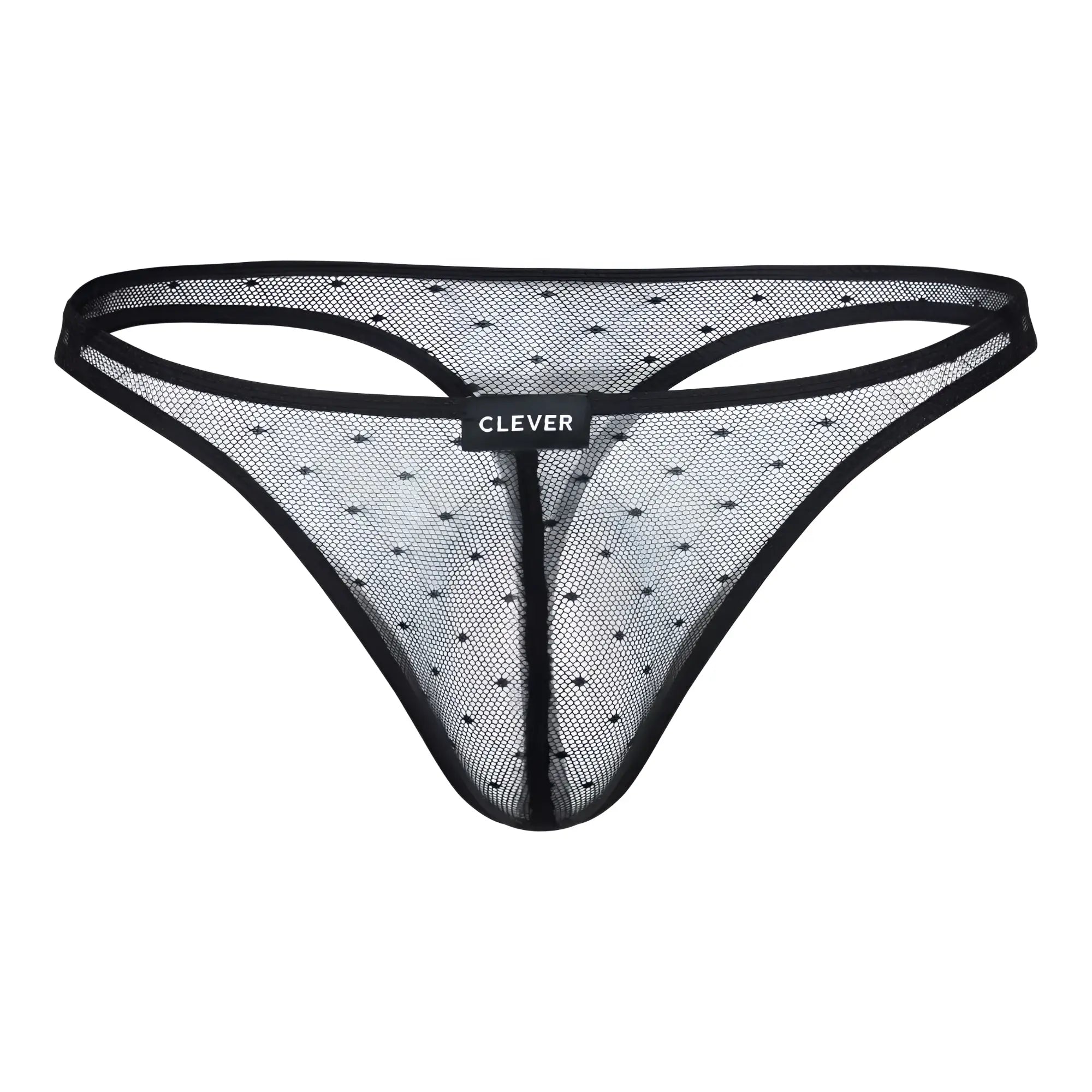 Black mesh thong with subtle pattern and reinforced trim from clever 100008 3PK australian latin thongs in black