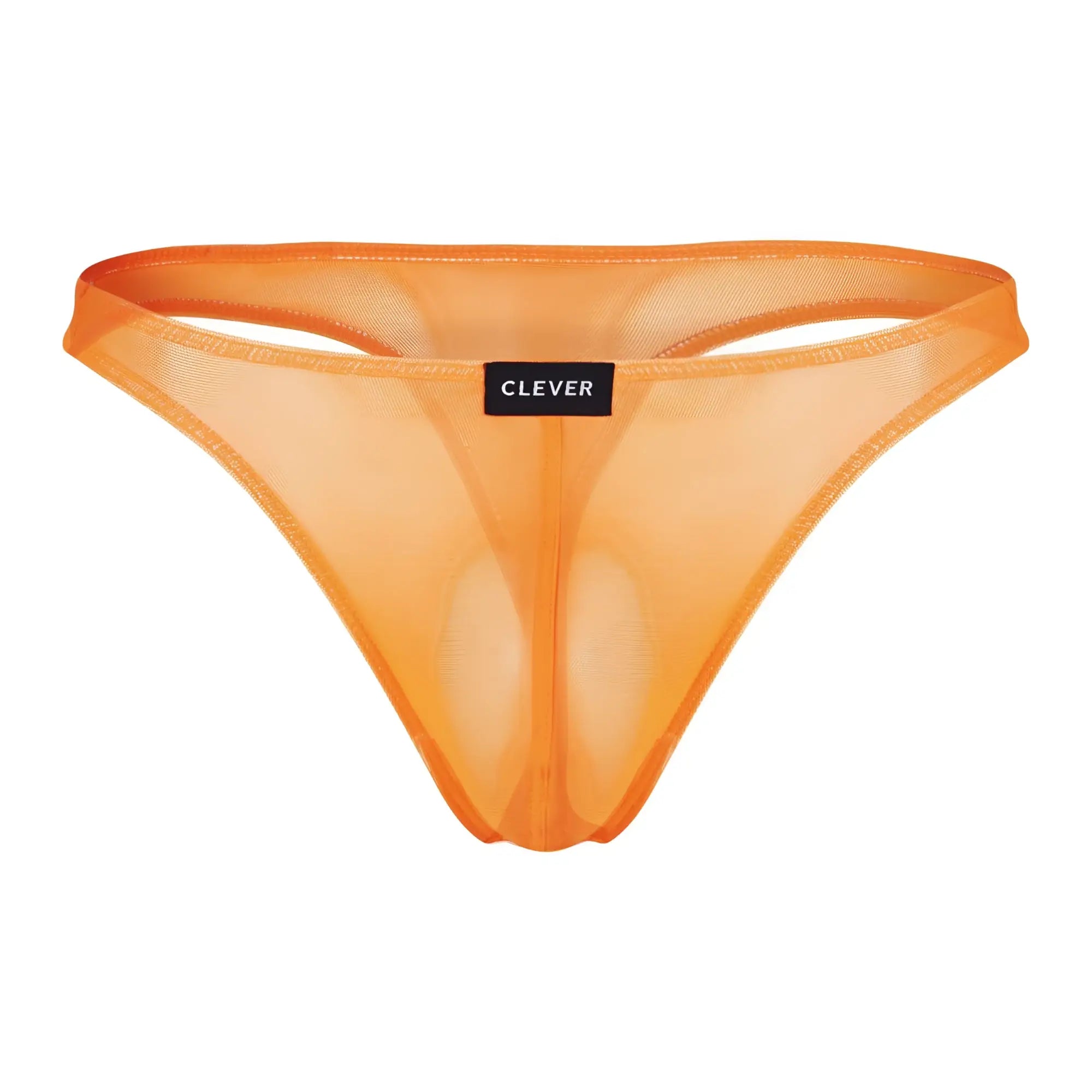 Orange sheer mesh thong with black clever brand label front side from clever 100008 3PK australian latin thongs