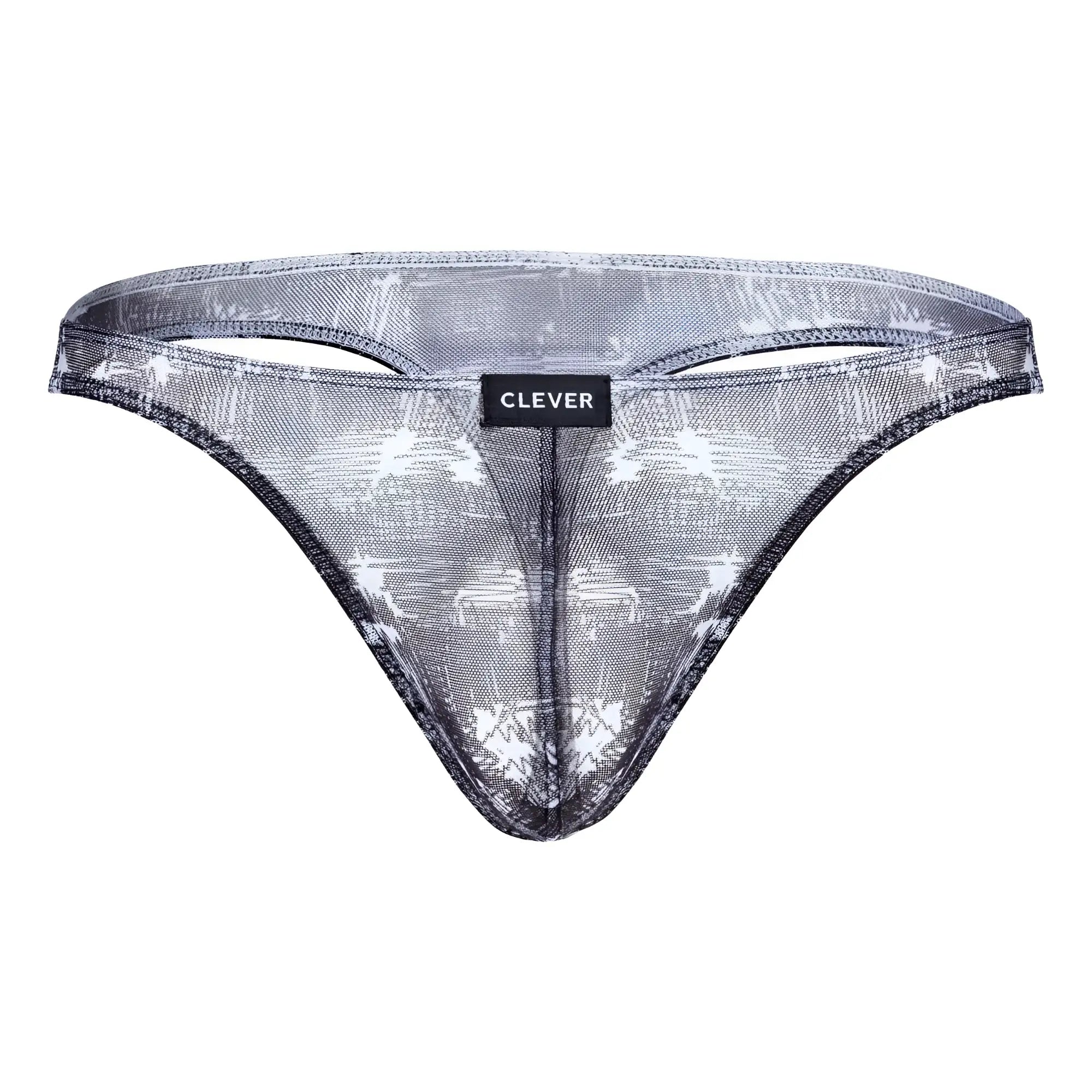 Black and white patterned sheer mesh thong with clever brand label from clever 100008 3pk australian latin thongs