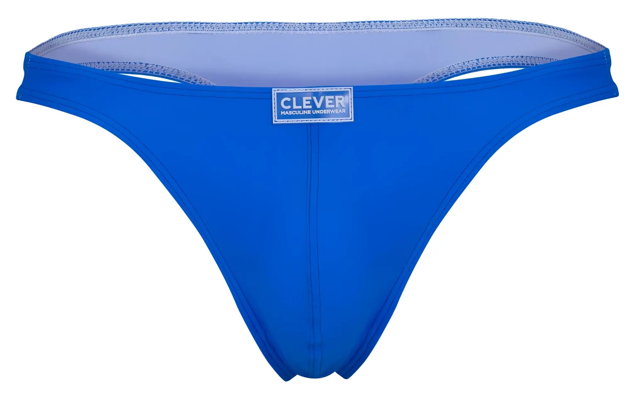 Bright blue clever brand thong with light gray interior lining and stitched trim from clever 10009 7pk pride multi-colored set