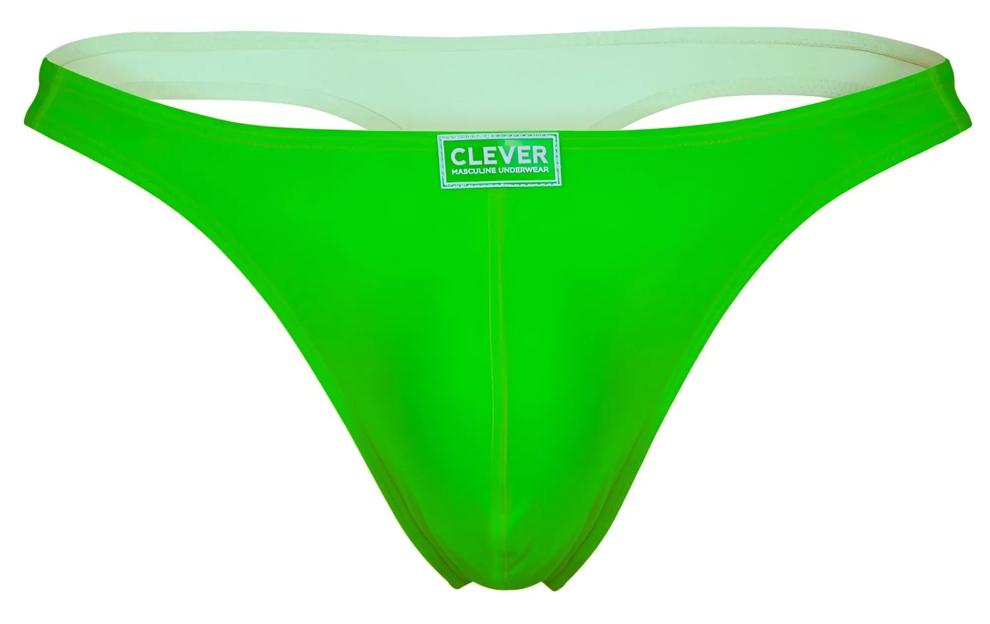 Bright green clever 10009 pride thong with white lining and clever brand label in a multi-colored 7PK set