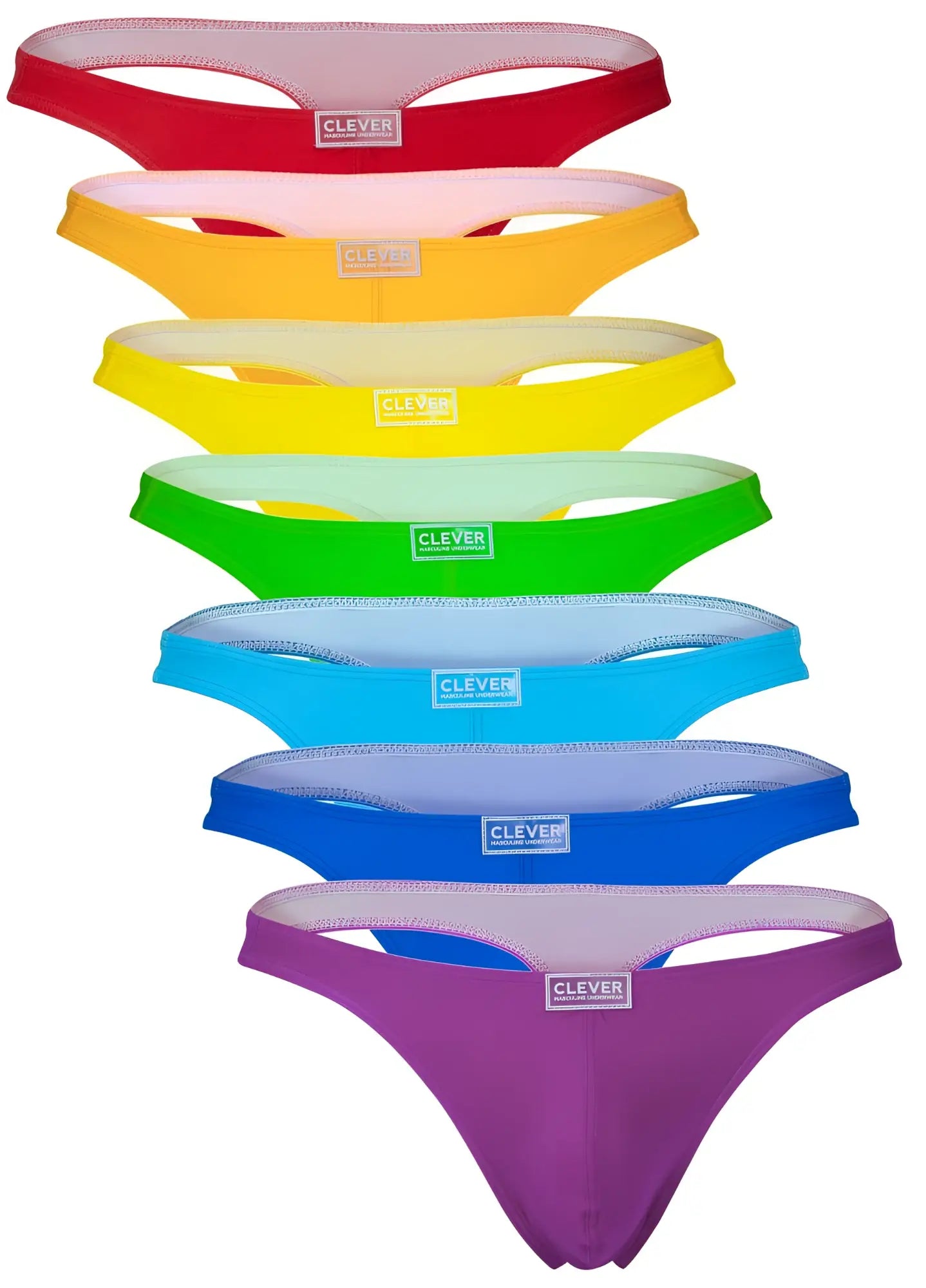 Clever 10009 7pk pride thongs rainbow-colored stretchy fabric thong underwear front view