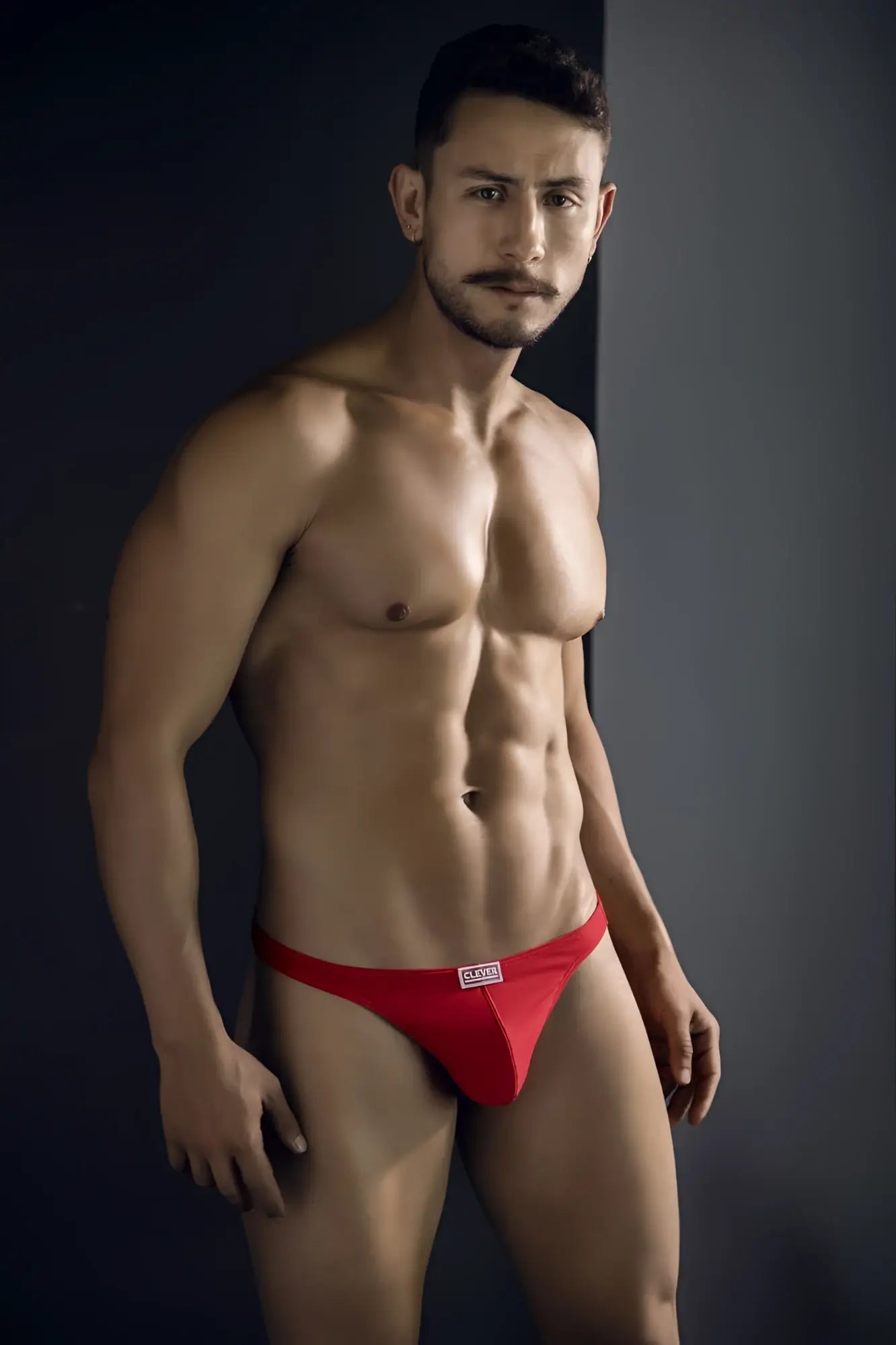 Red athletic briefs with a small white logo front part from clever 10009 7pk pride thongs multicolored pack