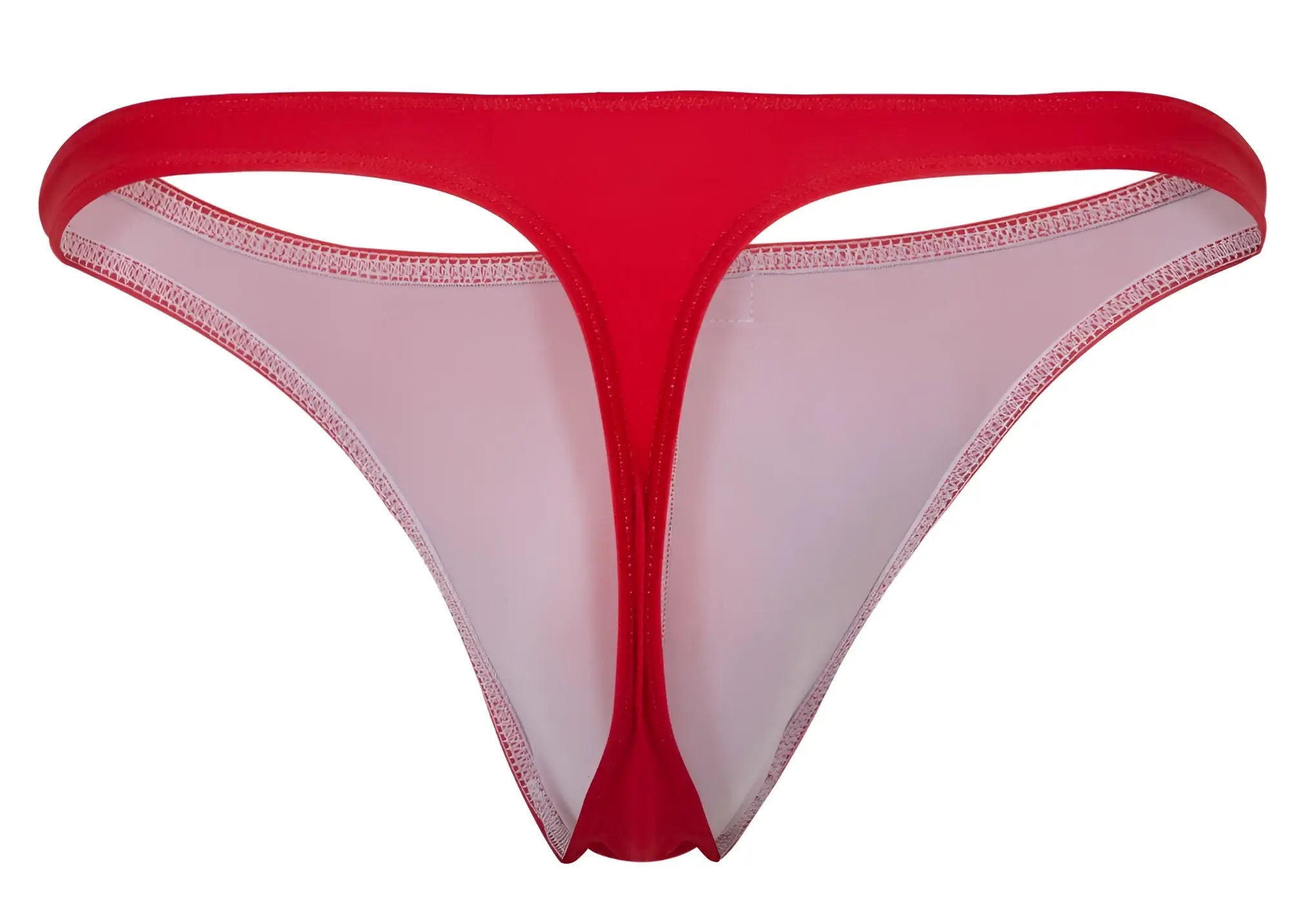 Red thong with sheer translucent white panel and matching red trim from clever 10009 7pk pride thongs multicolored set