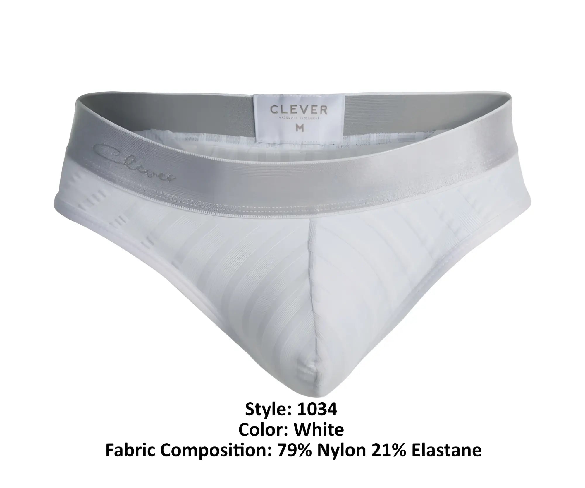 White clever 1034 lucerna briefs with a satin-like gray waistband embroidered with the brand name in silver thread
