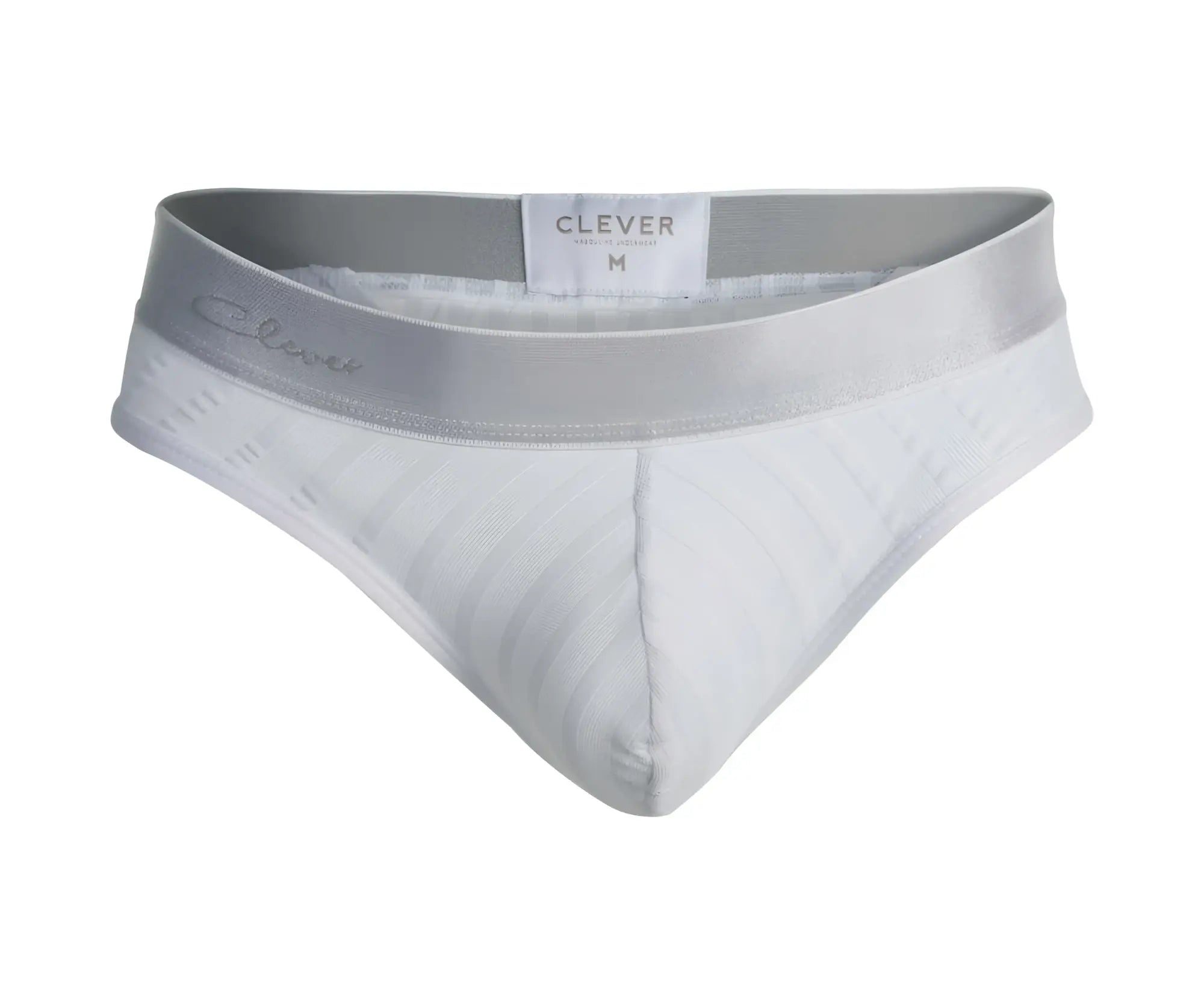 White clever 1034 lucerna thongs with satin-like waistband and subtle striped texture for men’s underwear