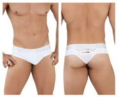 White clever 1034 lucerna thongs showing back sheer mesh panel and elastic waistband for men
