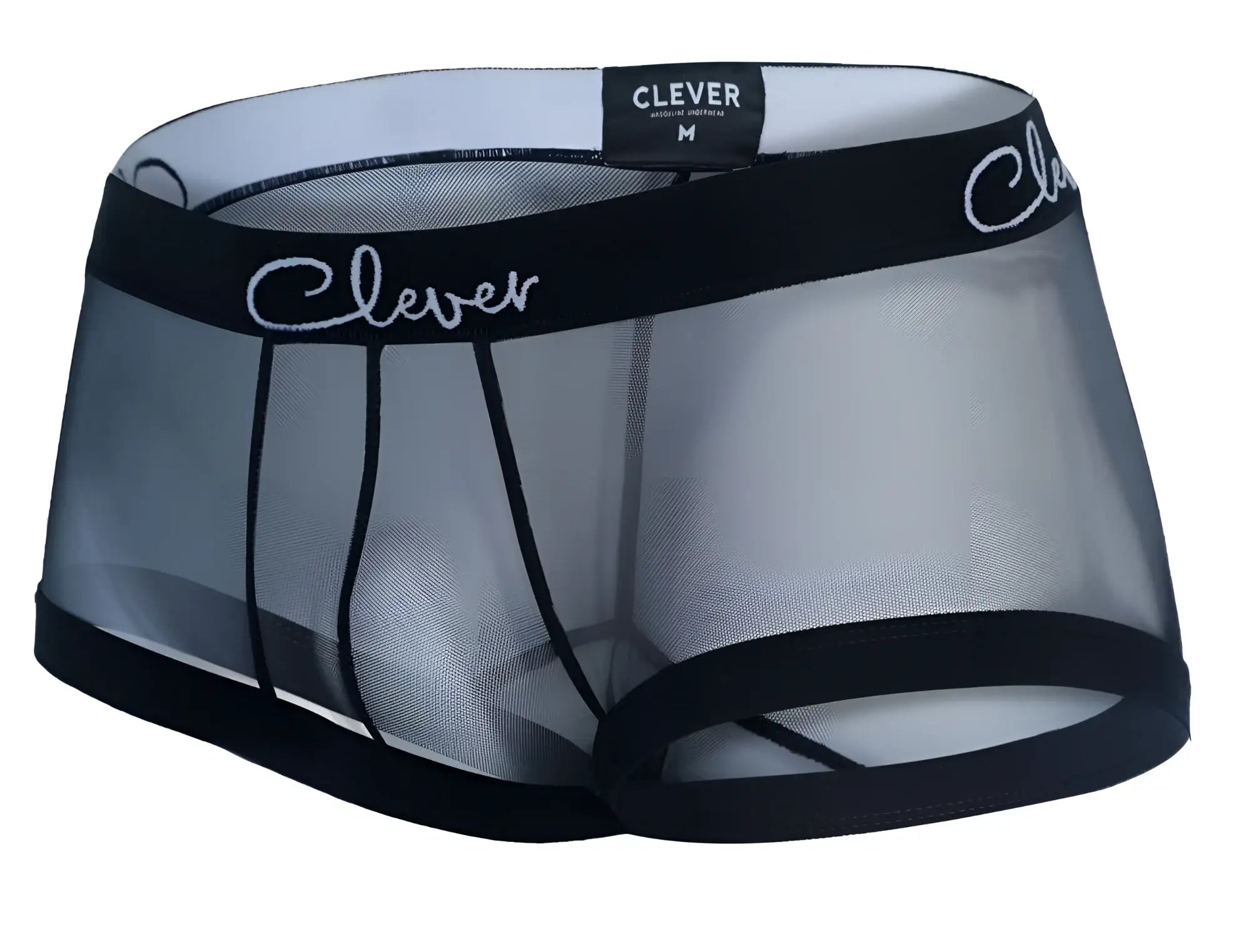 Black mesh clever 1226 demon trunks men’s underwear with solid waistband and leg openings in black color