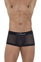 Black sheer boxer briefs clever 1226 demon trunks in black with solid waistband and white clever logo in cursive