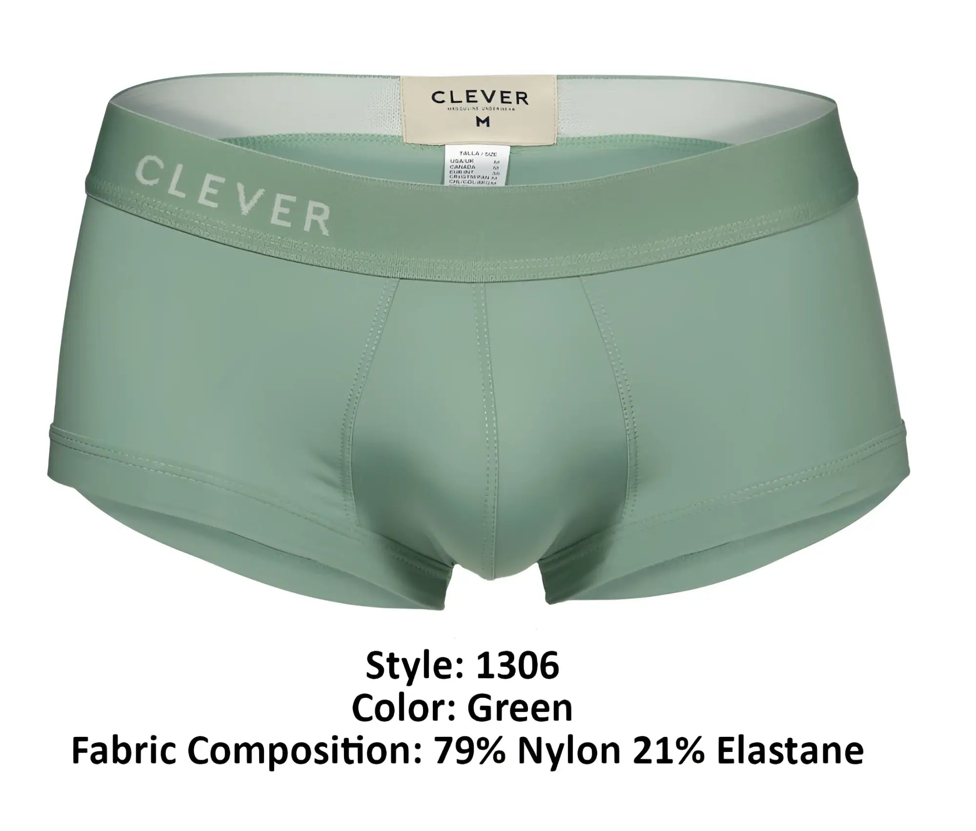 Mint green clever 1306 tribe trunks briefs made of 79% nylon and 21% elastane for comfortable wear