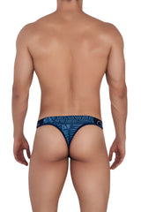 Navy blue clever 1416 lush thong with white geometric pattern and small logo on waistband front view
