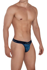 Clever 1416 lush thongs dark blue men’s briefs with blue pattern and dark blue waistband featuring clever brand name