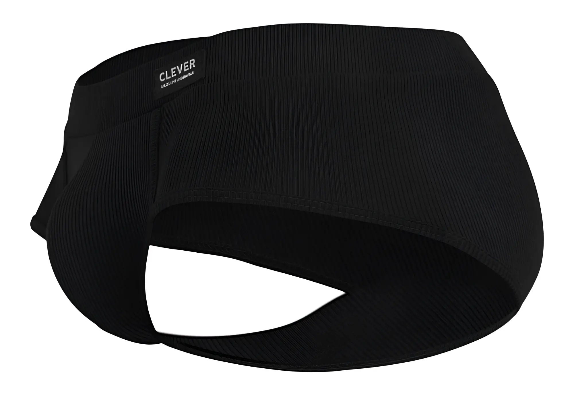 Black ribbed fabric headband with clever brand label on inner side from clever 1605 spirit briefs color black collection