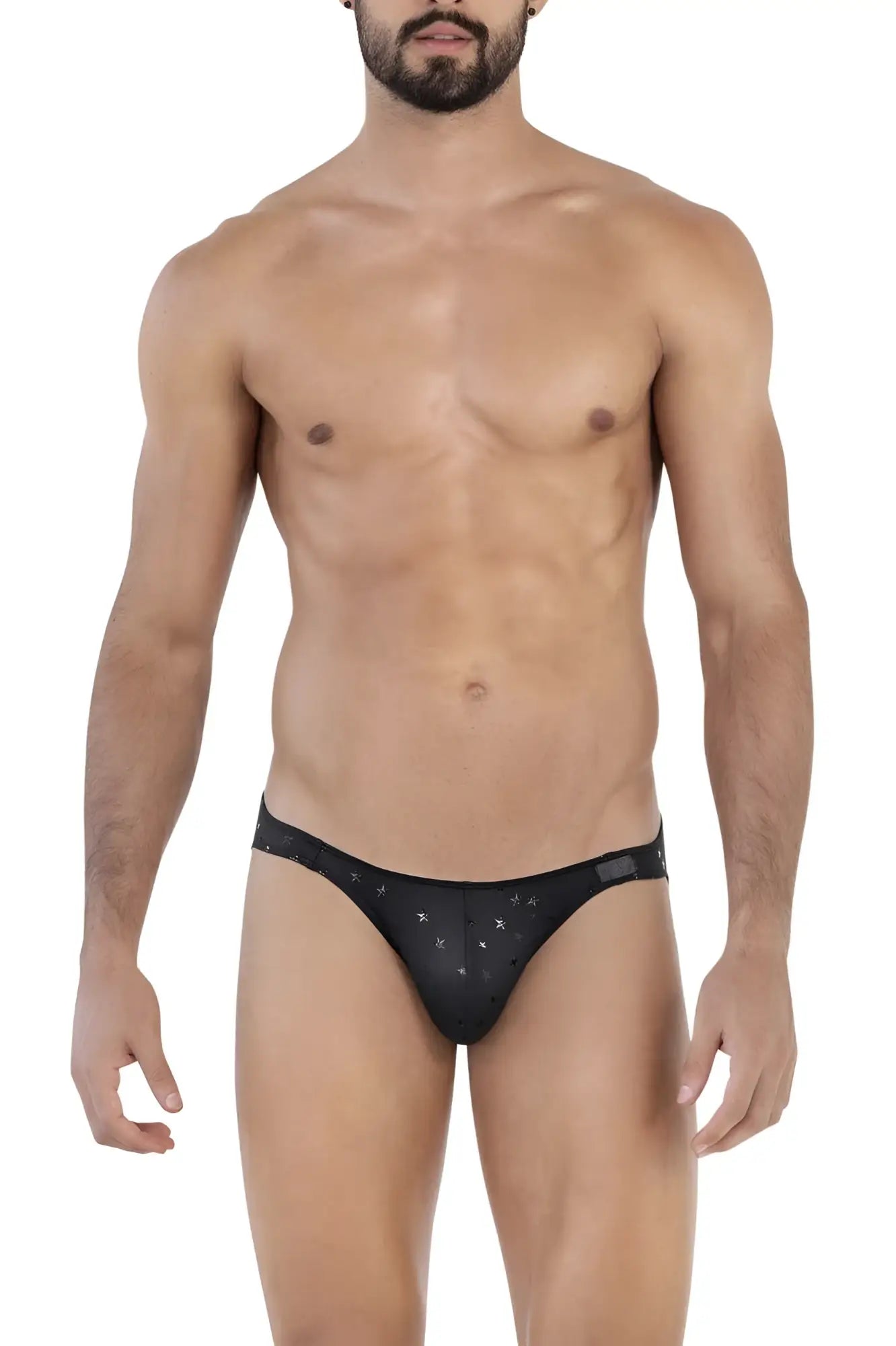 Black clever 1633 illusion bikini briefs with star pattern made from comfortable fabric for men